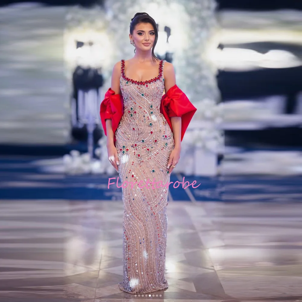 

Luxury Beaded Square Collar Evening Dresses with Elegant Puff Sleeves Prom Gowns Customized