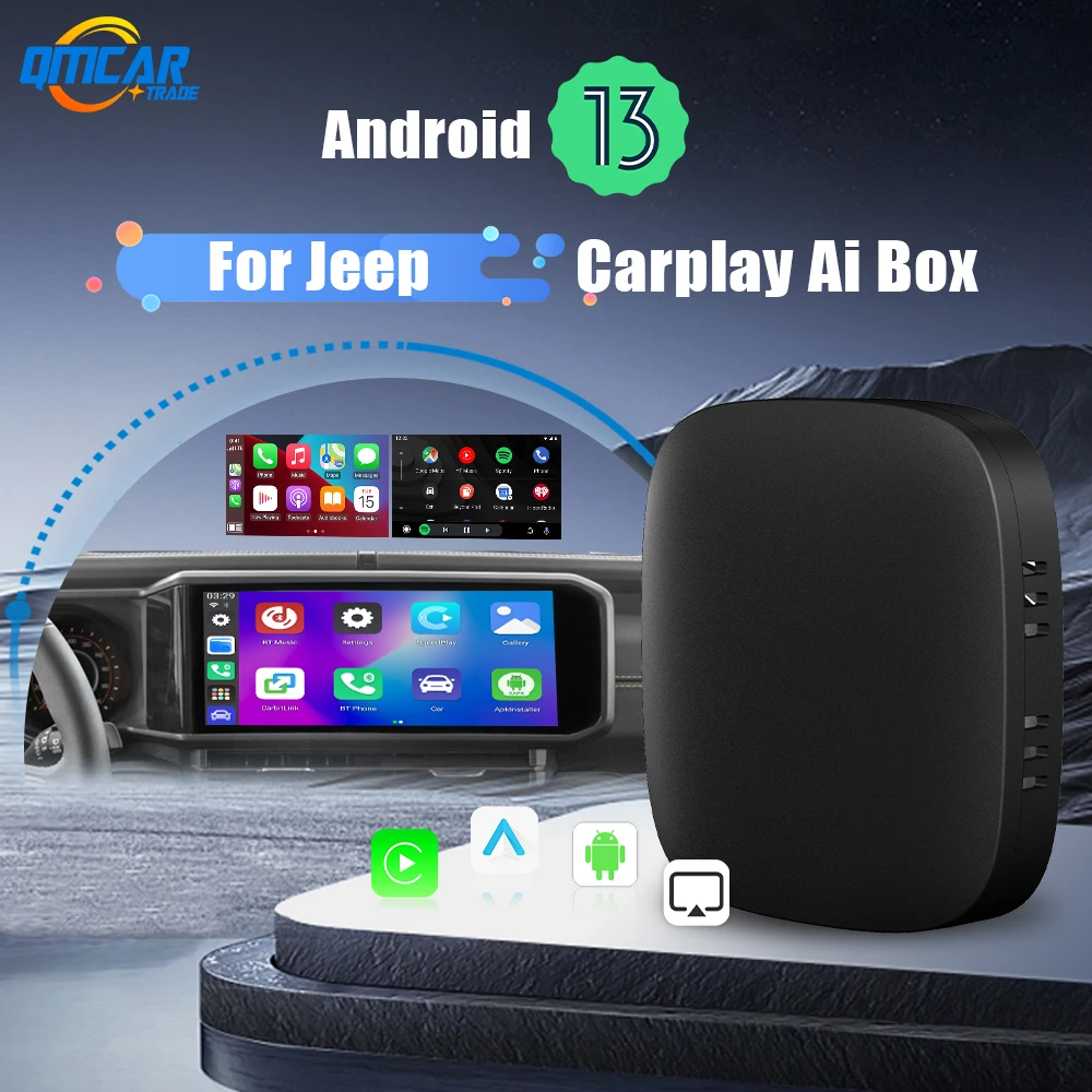 

Android 13 беспроводной Carplay Android Авто Smart Ai Box для Netflix YouTube для Jeep Compass Renegade Cherokee Gladiator Wagoneer