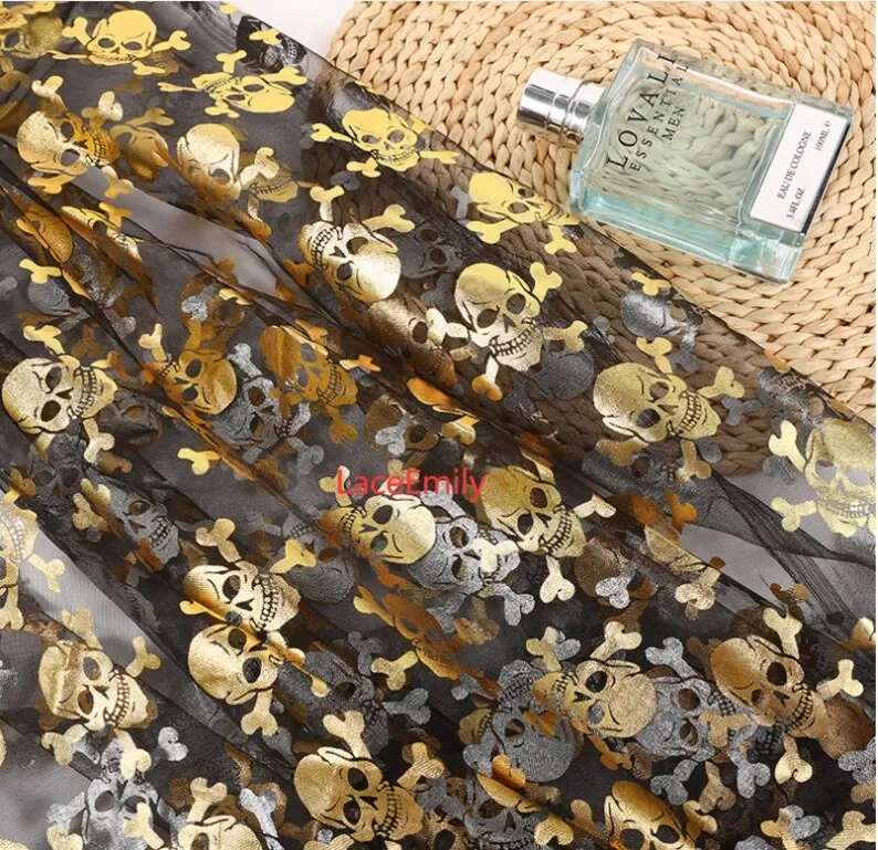 9 Colors Gold skull Rainbow spider web Lace Fabric Gold Pumpkin witch Mesh Tulle For Halloween DIY fabric, Gowns,  Decoration