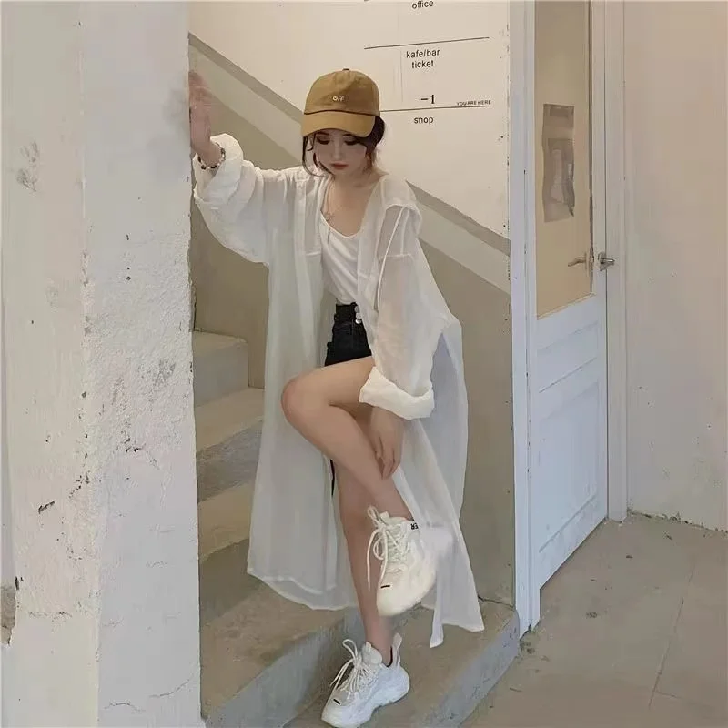 Summer Lengthen Oversized Sunscreen Shirt Shirt Simple Casual Loose Women Sun Protection Shirts 2024 Korean Long Sleeve Hoodies