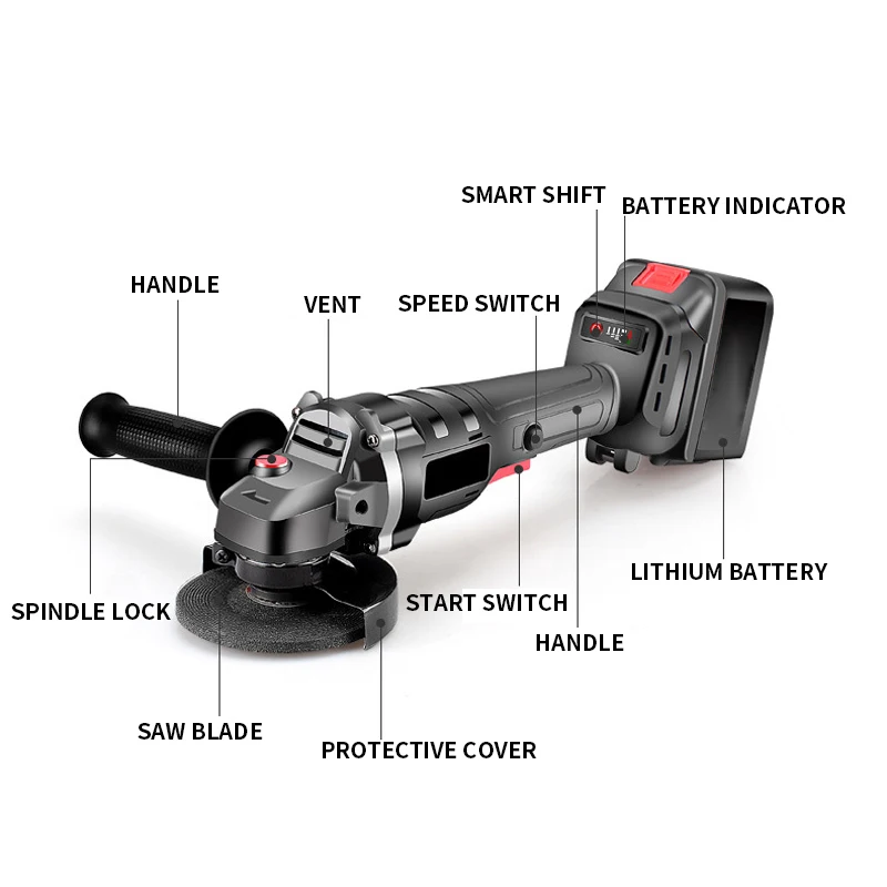 Rechargeable Brushless Cordless Electric Angle Grinder Variable Speed Power Tool Cutting Machine Polisher For Makita Battery