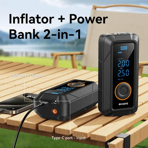 Imagen 2 del producto Compresor de Aire Portátil BUVAYE de 150 PSI, Inflador de Neumáticos con Pantalla Digital para Automóvil, Bicicleta, Balón, Motocicleta con Luz