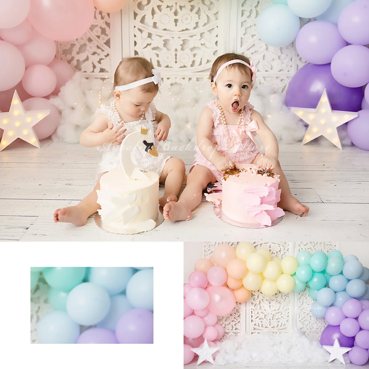 Star Crossed Rainbow Balloons Backgrounds Cake Smash Kids Adult Photography Props Child Baby Decors  Photo Backdrops