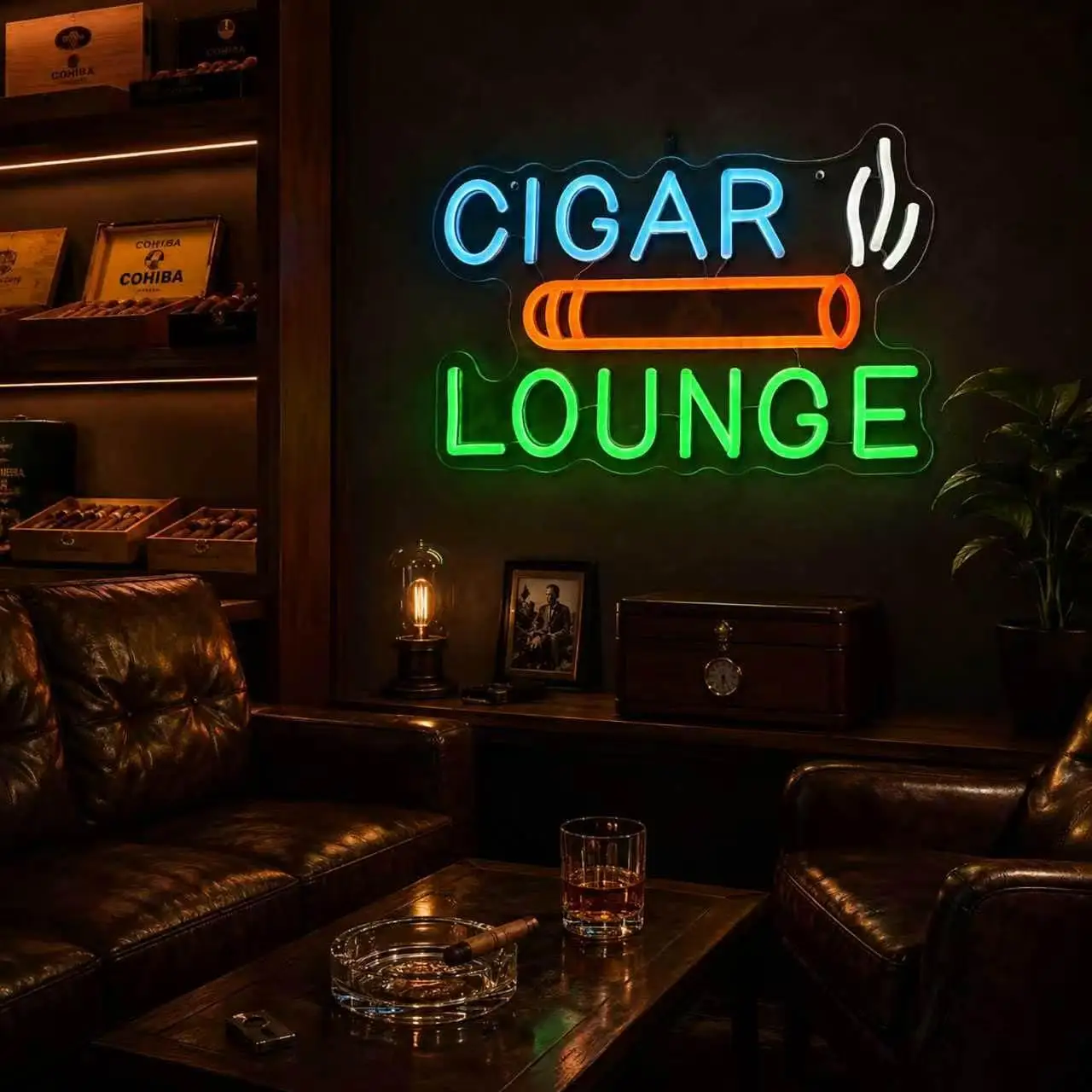 Cigar Lounge Neon Sign USB Dimmable LED Neon Lights for Cigar Bar Smoke Shop Man Cave Lounge Club Wall Decor Ambient Lighting