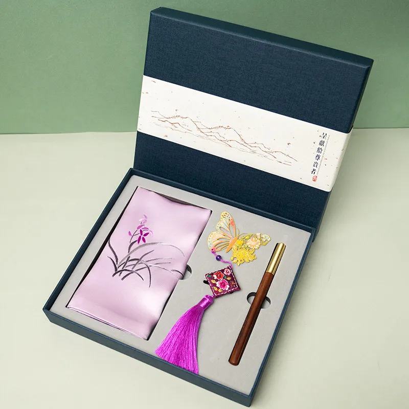 

Xiumei Pure Silk Handkerchief & Embroidered Bookmark Gift Box, Characteristic Handicraft Souvenir & Business Keepsake