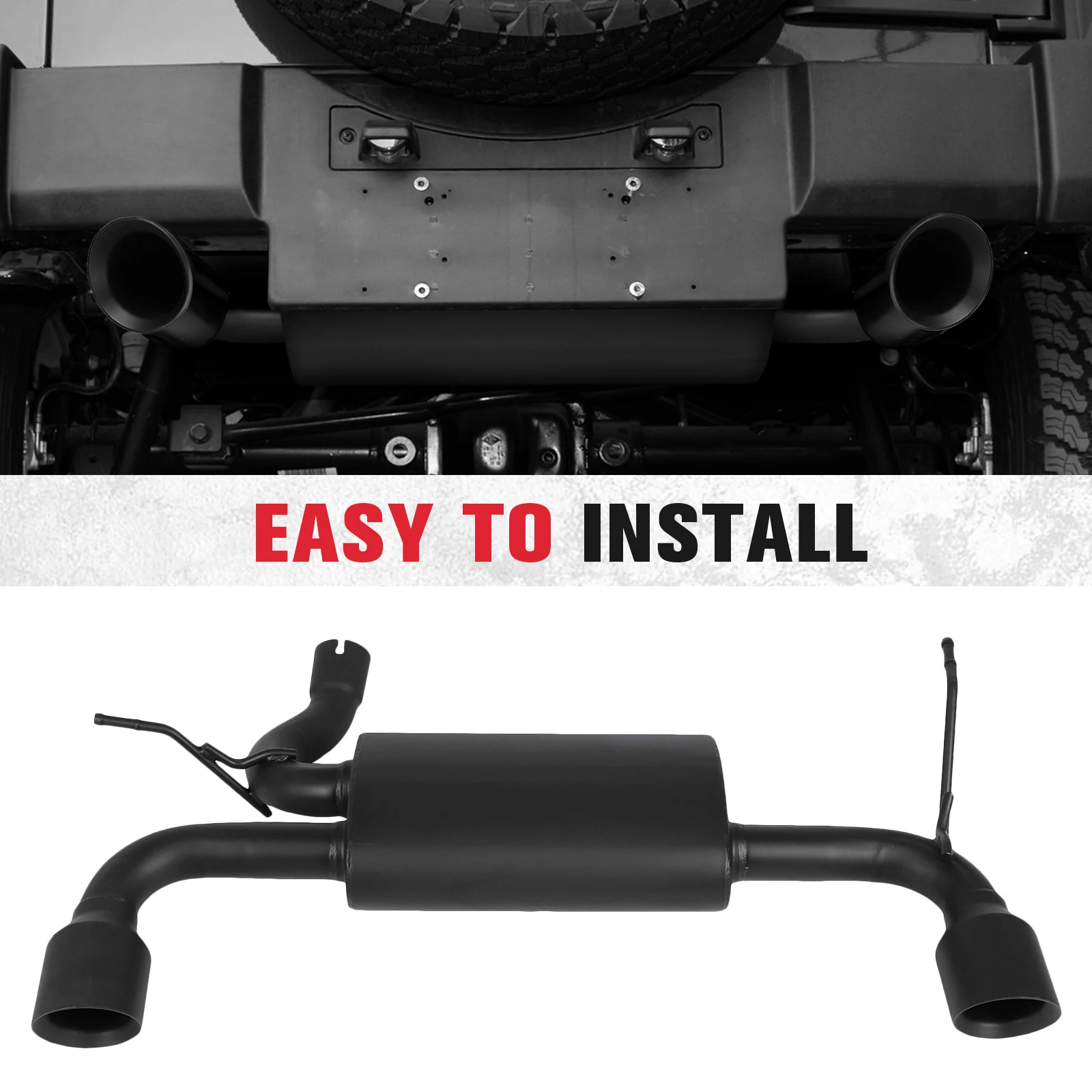 المزدوج منفذ العادم عدة قطع غيار السيارات اكسسوارات نظام كاتم الصوت العادم عدة نظام كاتم صوت ماسورة العادم ل جيب 07-18 رانجلر JK #2