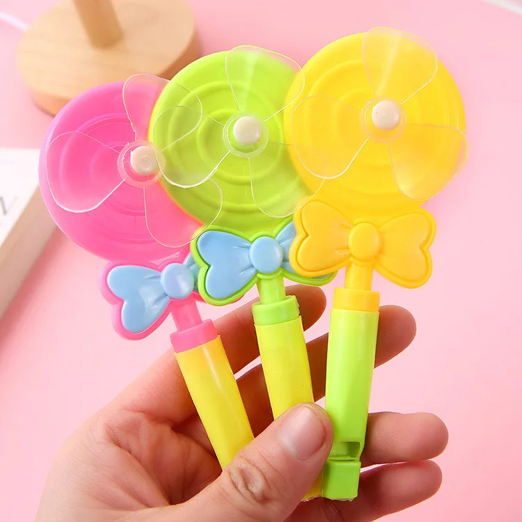 

Creative New Plastic Lollipop Whistle Windmill Cartoon Children's Toys For Kids Birthday Party Favors, 10pcs Random Color