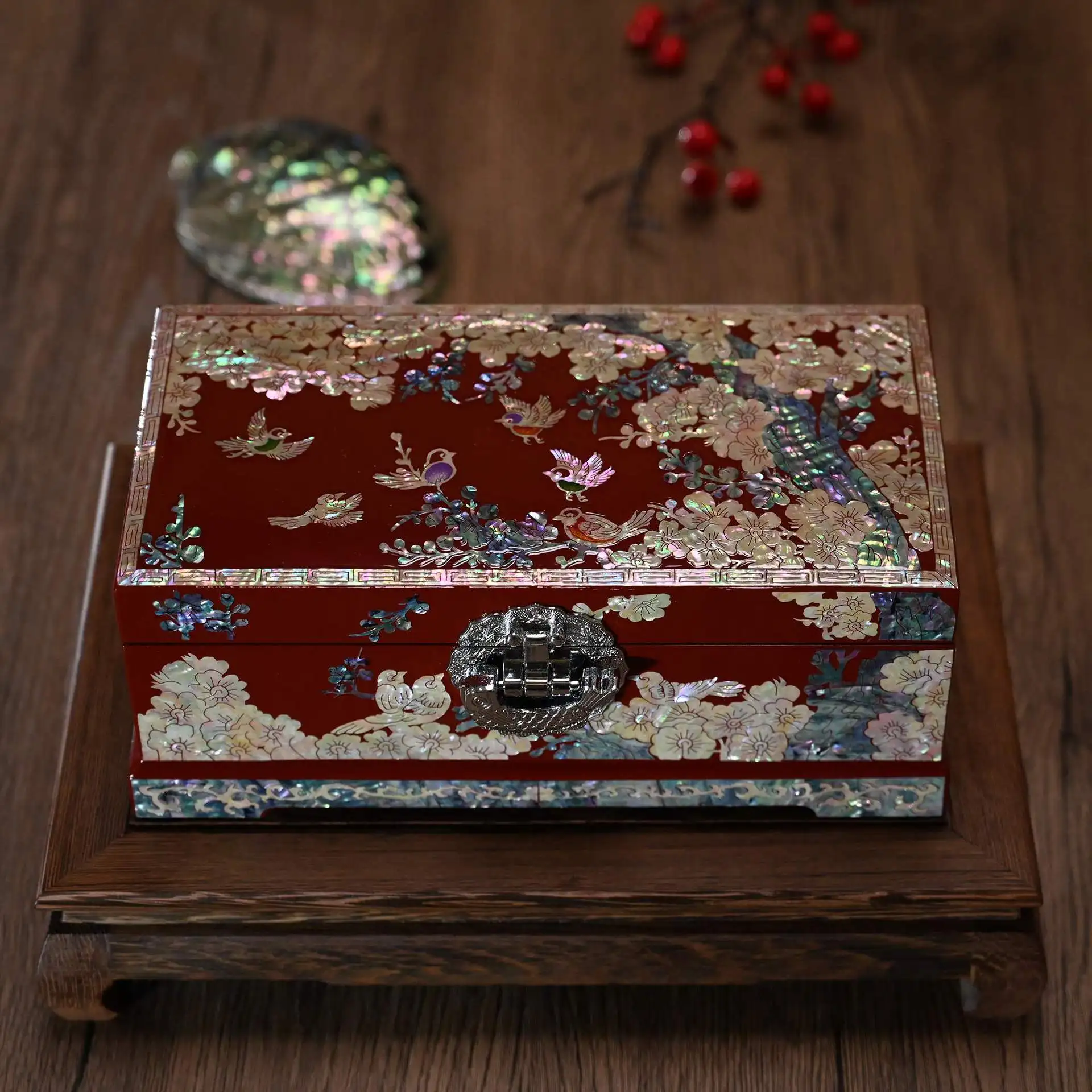 Luodian lacquer jewelry box storage box birthday wedding gift Pingyao lacquer Chinese retro shell