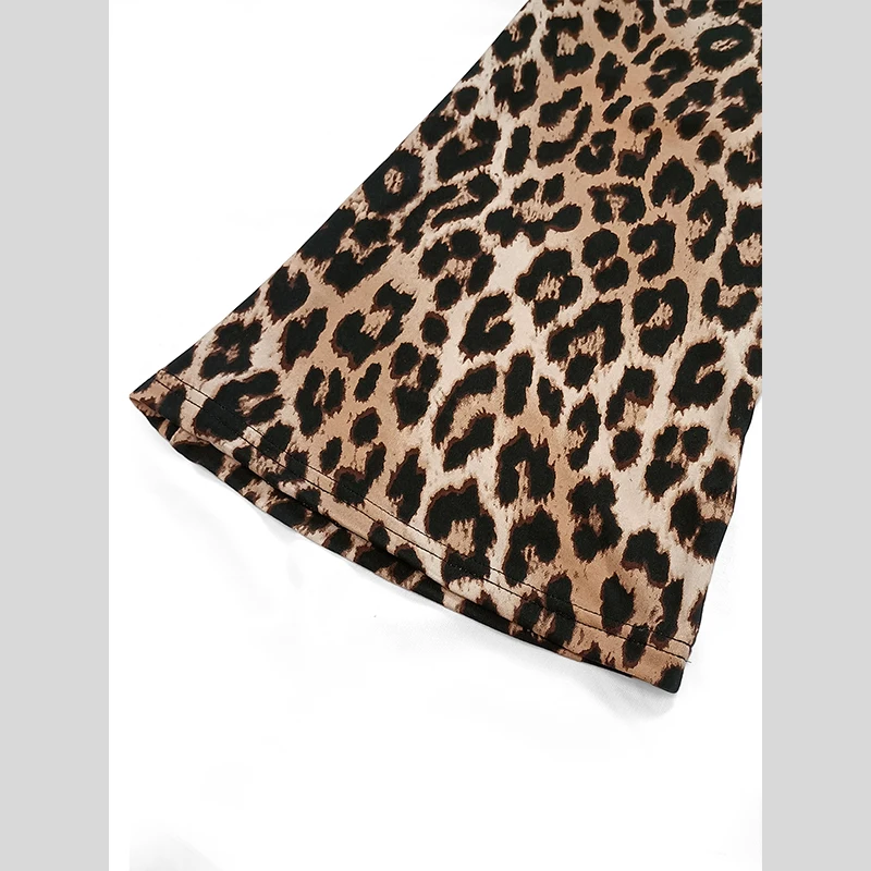 Pantalones de mujer de cintura alta con estampado de leopardo diario pierna ancha Micro pantalones de nueve minutos para mujer pantalones de viajero de moda