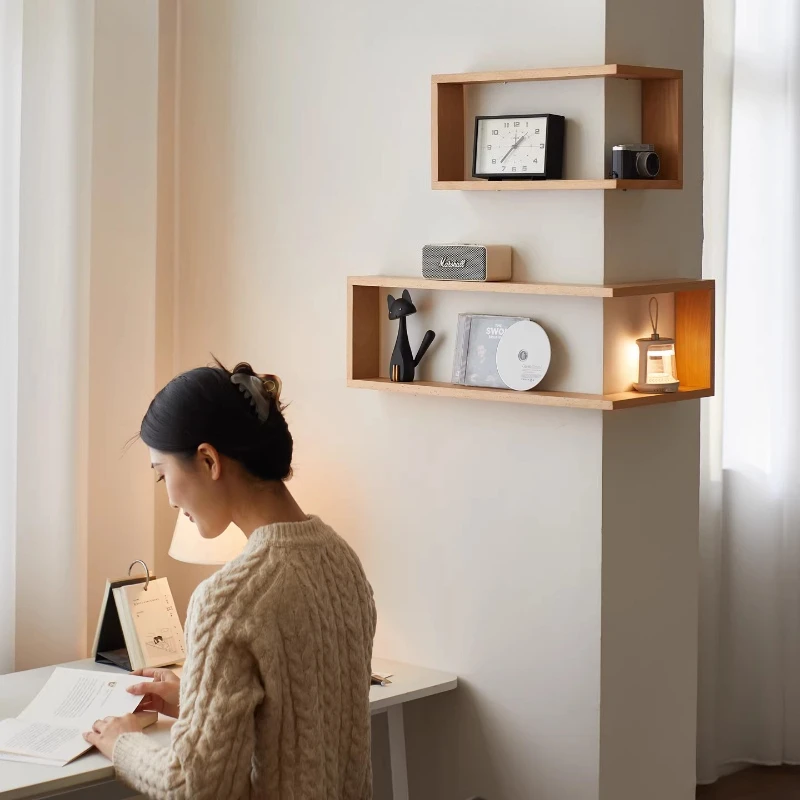 Wooden Corner Shelf for Wall, No-Drill Floating Rack for Living Room, Blind Box Display Holder
