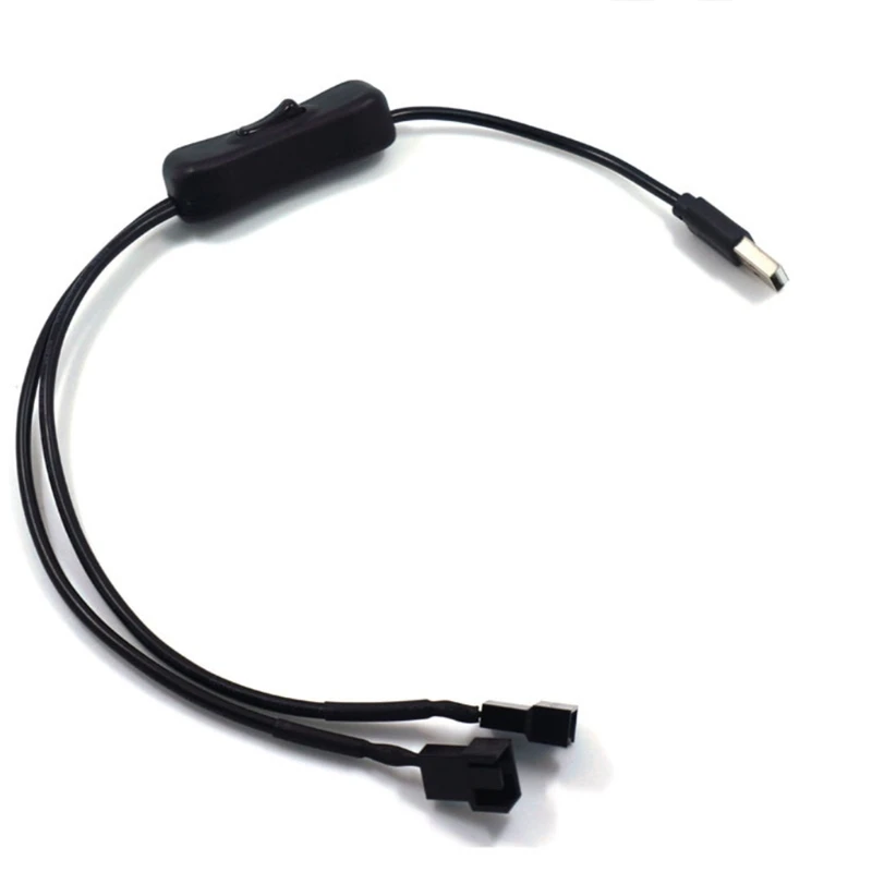 CPDD 40cm / 15.75in Fan Power Adapter Cable 1 to 2 Ways USB to 3 / 4 Pin PWM 5V Fan Connector with On / Off Switch, 22AWG