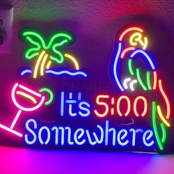 It's 5:00 SomeWhere Parrot LED Neon Sign Art Wall Lights for Beer Bar Club Bedroom Windows Hotel Pub Cafe Wedding Party Gifts