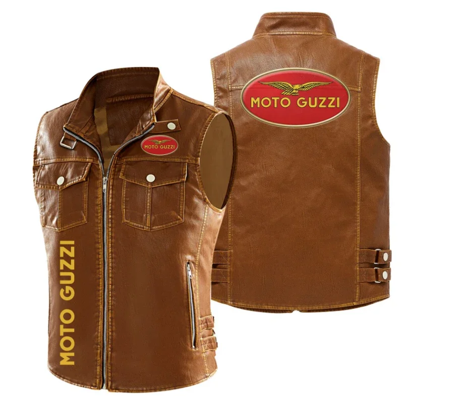 2023 Lente Herfst Heren Moto Guzzi Truck Logo Mouwloos Vest Mode Motorfiets Rits Jas Warm Leren Heren Vest