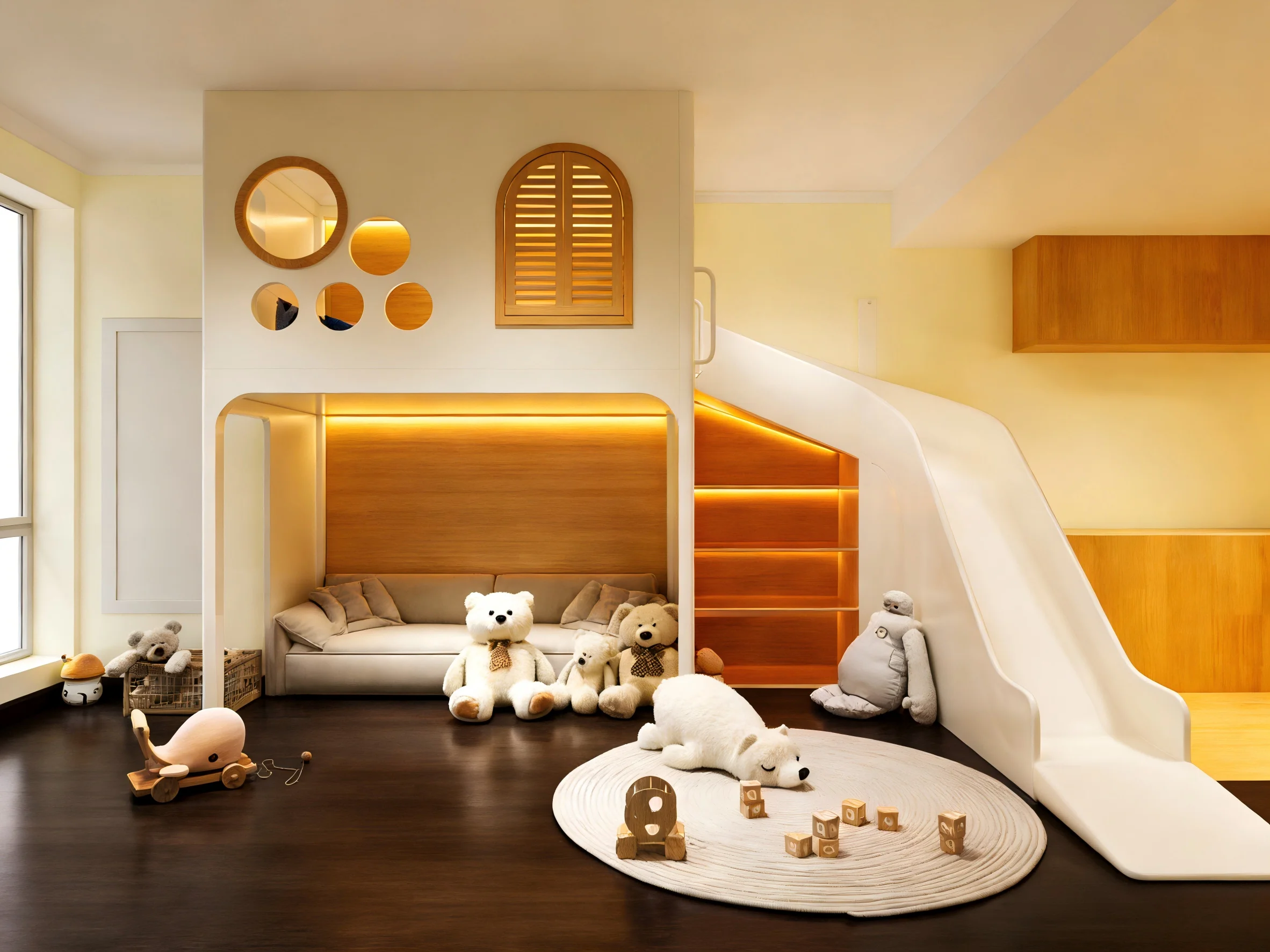 Eco-friendly Materials Modern Hand Carved Kids Luxury Bunk Bed Bedroom Furniture Montessori Arch Slide Storage Cabinet