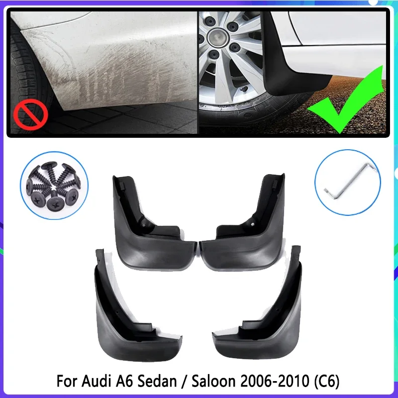 4 PCS Car Mud Flaps for Audi A6 Sedan Saloon C6 2006~2010 2007 2008 2009 Mudguard Splash Guards Fender Mudflaps Auto Accessories