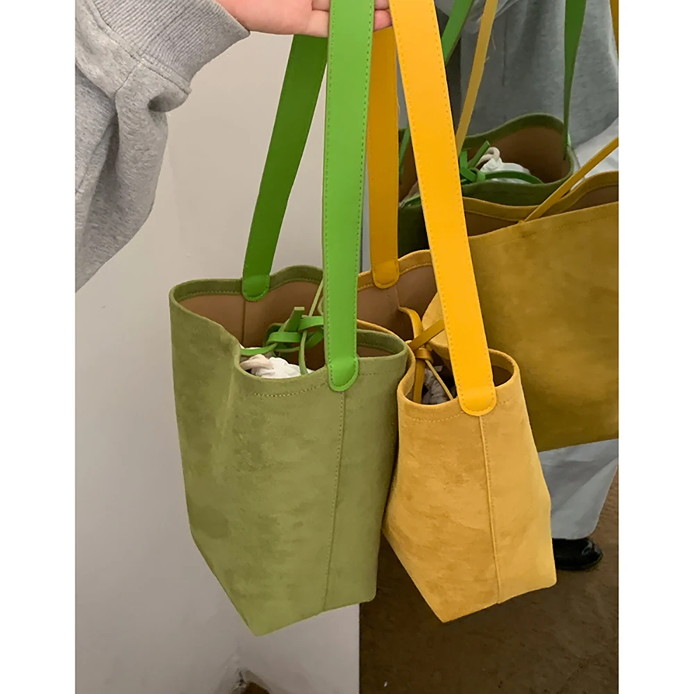 

Retro Niche Underarm Bag for Women 2025 New Trendy Faux Suede Bucket Shoulder Bags Solid Color Simple Commuting Tote Bags