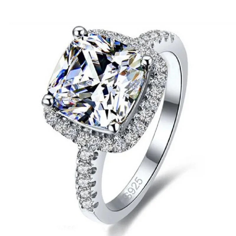 Glänzende Ringe aus 925er-Sterlingsilber mit großem Zirkonia-Stein für Frauen, Braut, Hochzeit, Verlobung, Accessoire, Anel-Schmuck