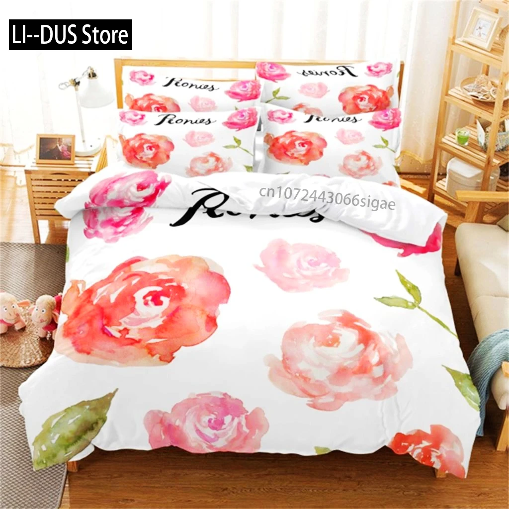 

Roses Flower Valentine's Day Wedding Bedding Set Luxurious Rose Petal Heart Love Duvet Cover Pillowcase 2/3 Pcs For Room Decor