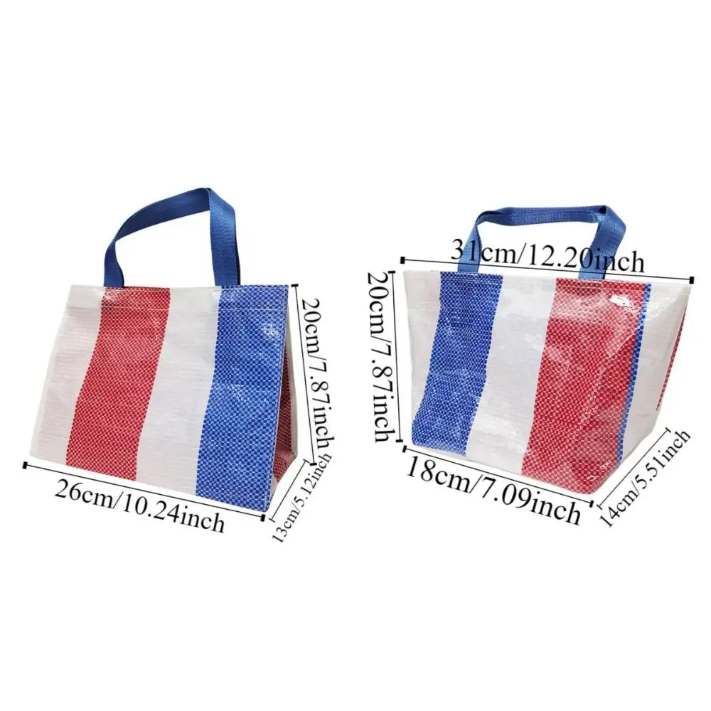 Bolsa de compras tejida ligera, bolsa de almacenamiento de alimentos tricolor portátil, bolsa de almacenamiento de fiambrera impermeable de gran capacidad para mujer