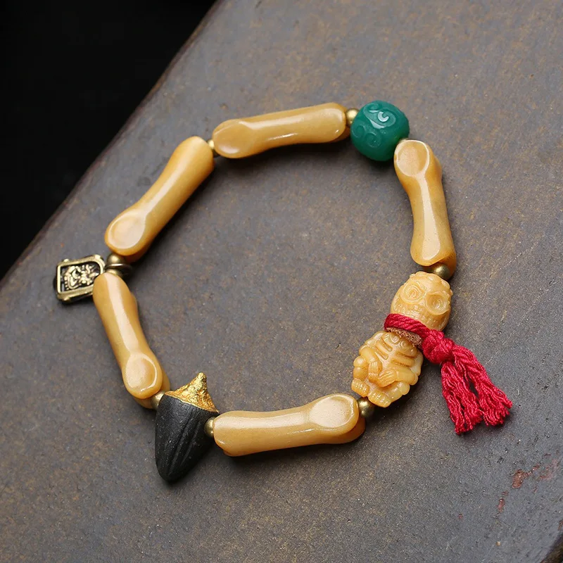 Natural Original Colour Camel Bone Knuckle Skeleton Strings Single Loop Niang La Rubbing Carving Returned Bone Accessories Hand