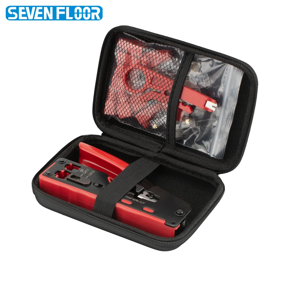 Pass-Through RJ45 Crimper Kit for Cat5e Cat6 Cat6a Cat7 Ethernet Cable, Network Crimp Tool with Stripper, Connectors and Bo