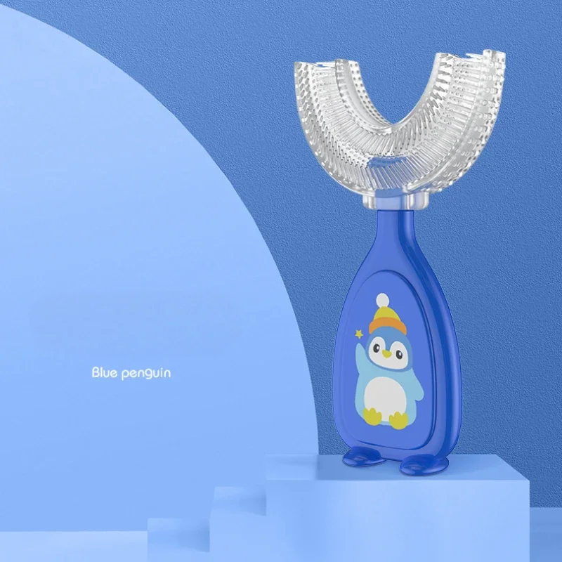 Kids Toothbrush UShape 360 Degree Infant Penguin Teether Baby Toothbrush Children Silicone Brush for Toddlers Oral Care Cleaning