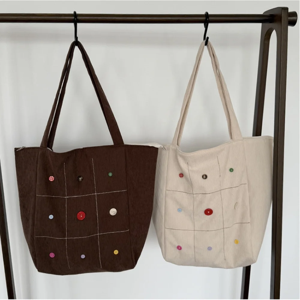 

Модная вельветовая сумка, большая вместительная сумка на плечо, большая сумка на пуговицах, женская повседневная сумка для пригородных поездок, студенческая сумка для учебников