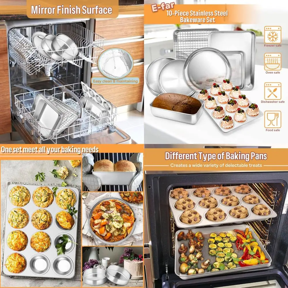 

10-Piece Baking Set with Oven-Safe Pans, Includes Cake, Cookie Sheet, Pizza, Muffin, and Loaf Pans, Non-Toxic, Heavy Duty, Dishw