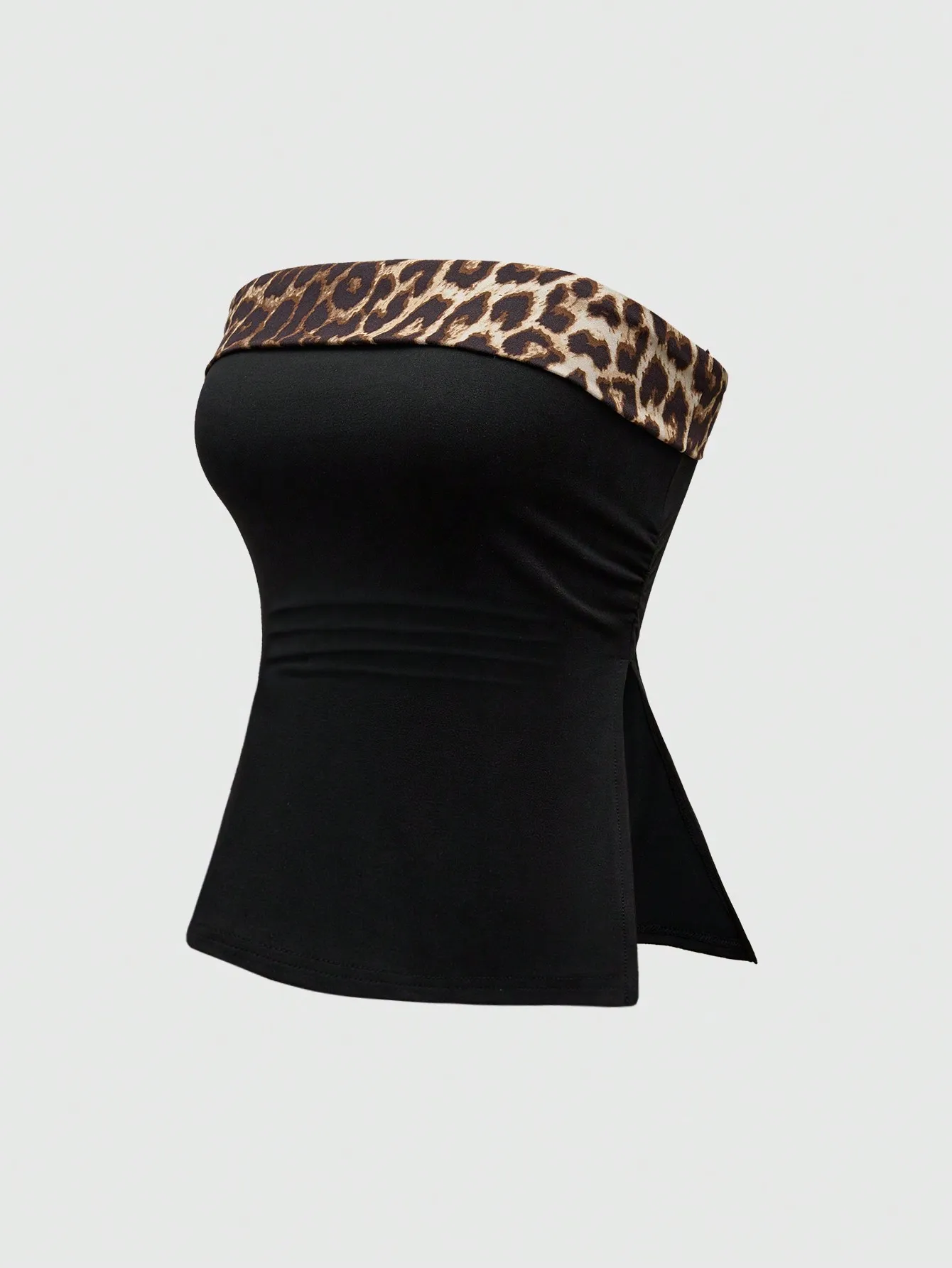 

Black Leopard Slit Hem Tube Top Y2K Punk Women Summer Beach Strapless Crop Top Casual Streetwear Vacation Daily Outfit