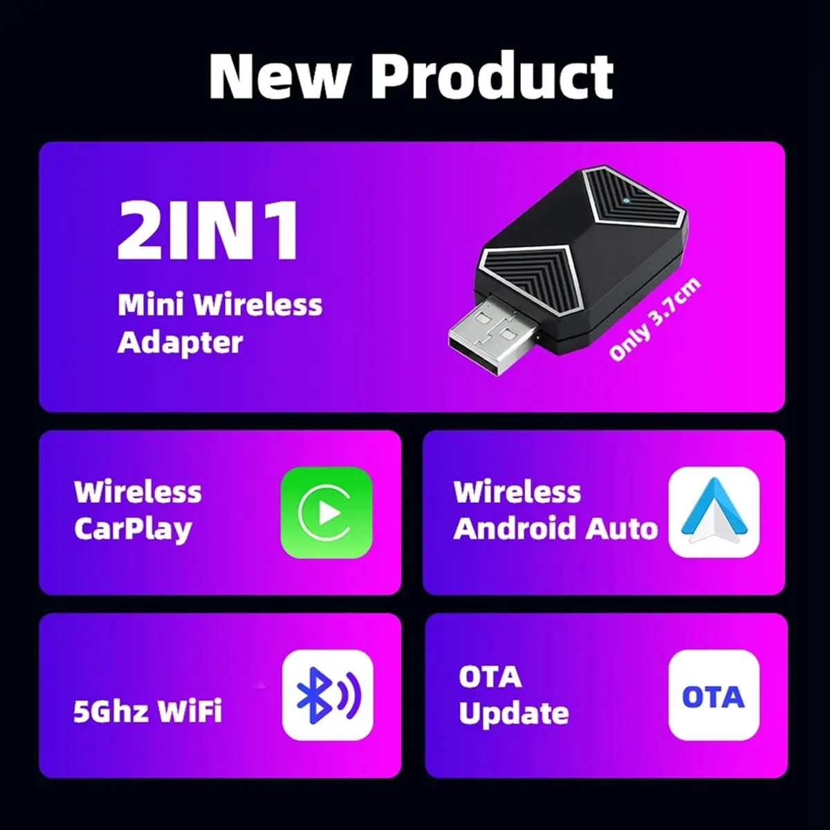 AT42 Wireless CarPlay Adapter Android Auto 2 in 1 Mini AI Box Adapter Cars WiFi Voice Assistant for Wired CarPlay Android