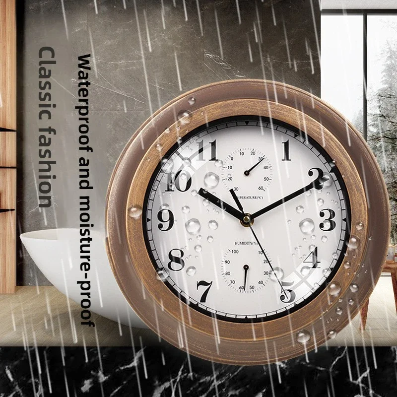 12 Inch Outdoor Waterproof Wall Clock Bathroom Kitchen Patio Shop Living Room Decorative Wall Clock Stylish Silent Wall Clock