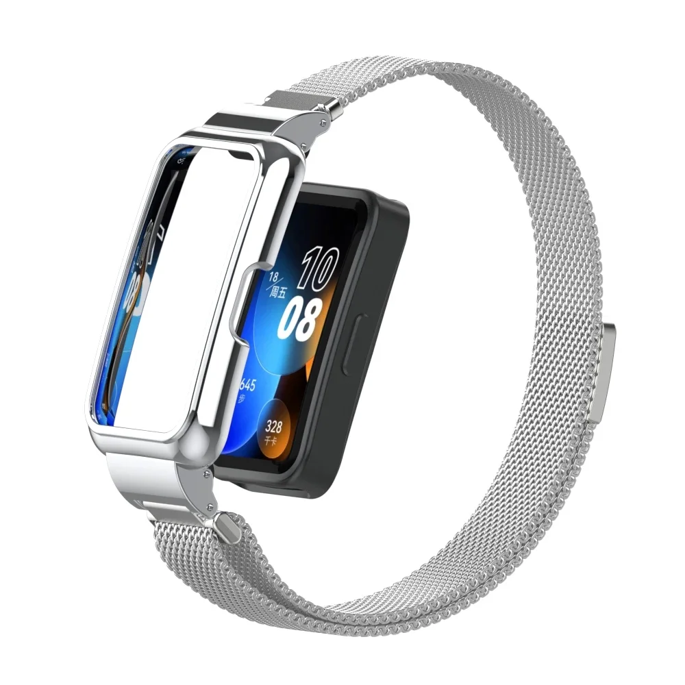 Milanese nadaje siฤ do Huawei Band 7 & 8, Milanese pasek magnetyczny, skรณrzany pasek, metalowa obudowa dla Huawei Band 87 pasek zastฤpczy