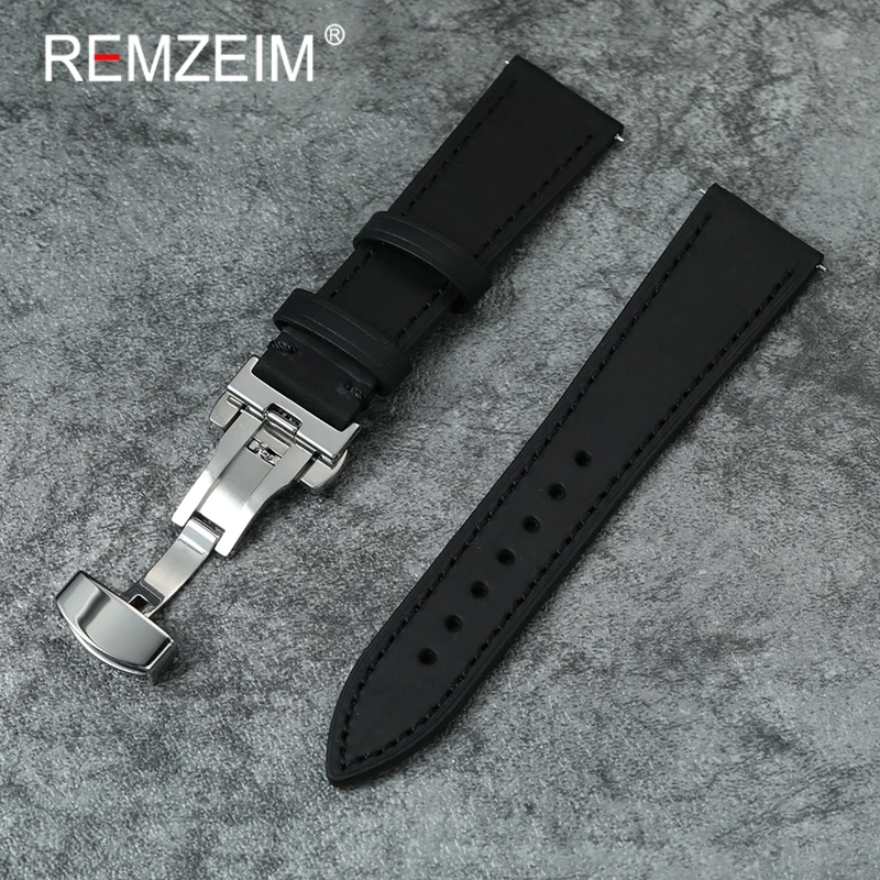 Quick Release Calfskin Leather Watchbands 18mm 20mm 22mm Smartwatch Strap Women Men Butterfly Clasp Watch Accessories