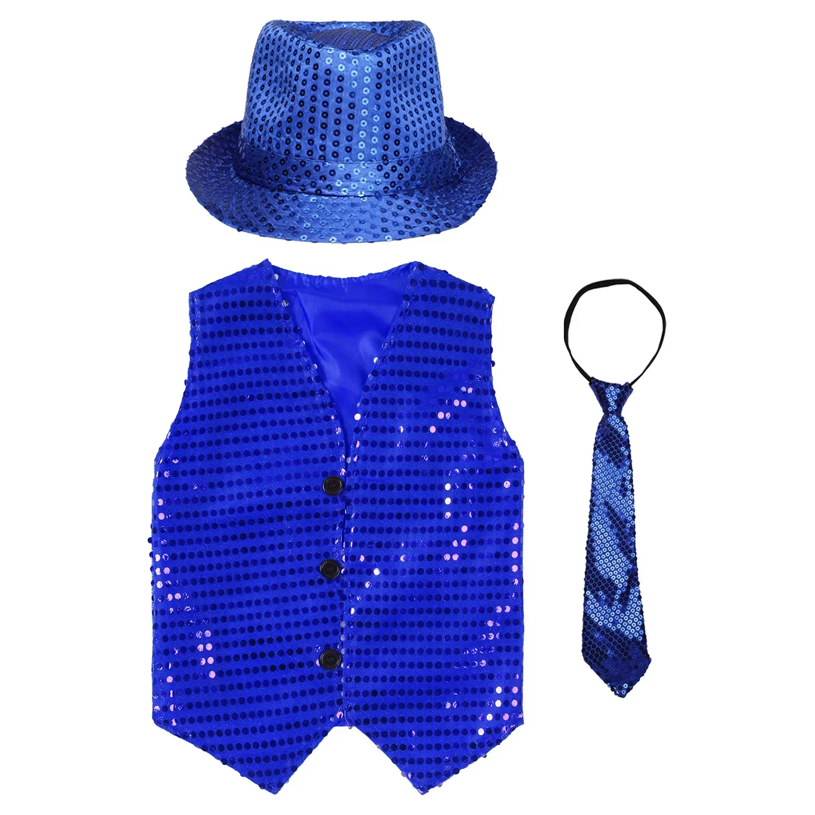 

Детский жилет без рукавов для мальчиков и девочек, жилет с блестками и шляпой, галстук, костюм для джазового танца для подростков, комплекты танцевальной одежды, одежда для выступлений