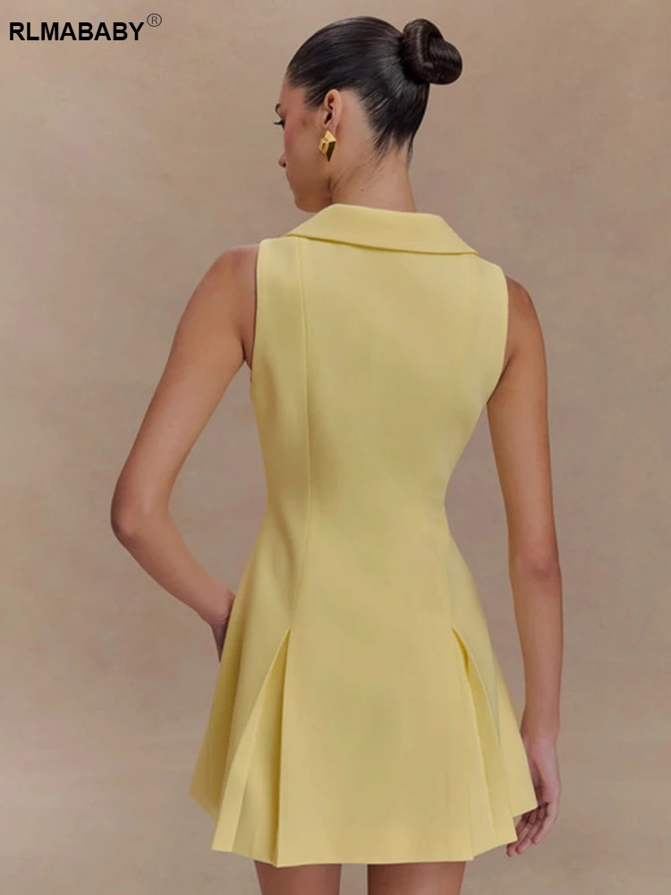 RLMABABY เซ็กซี่ Turn-Down คอ A-Line มินิชุดผู้หญิง Elegant Single-Breasted ปุ่มสั้น Slim ชุด