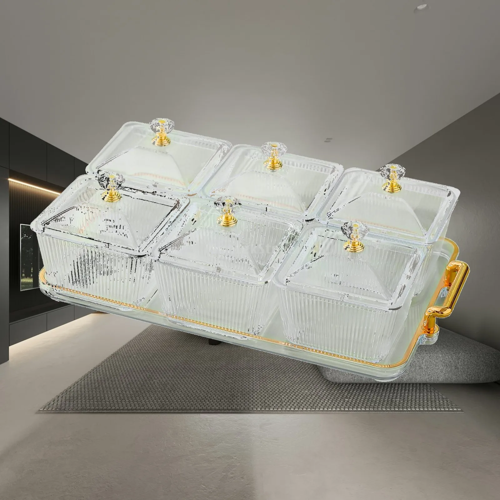

Divided Serving Dishes 6 Compartments Food Storage Box Tidy Snack Platter Dried Fruit Plate for Chocolate Nuts Home Tea Party