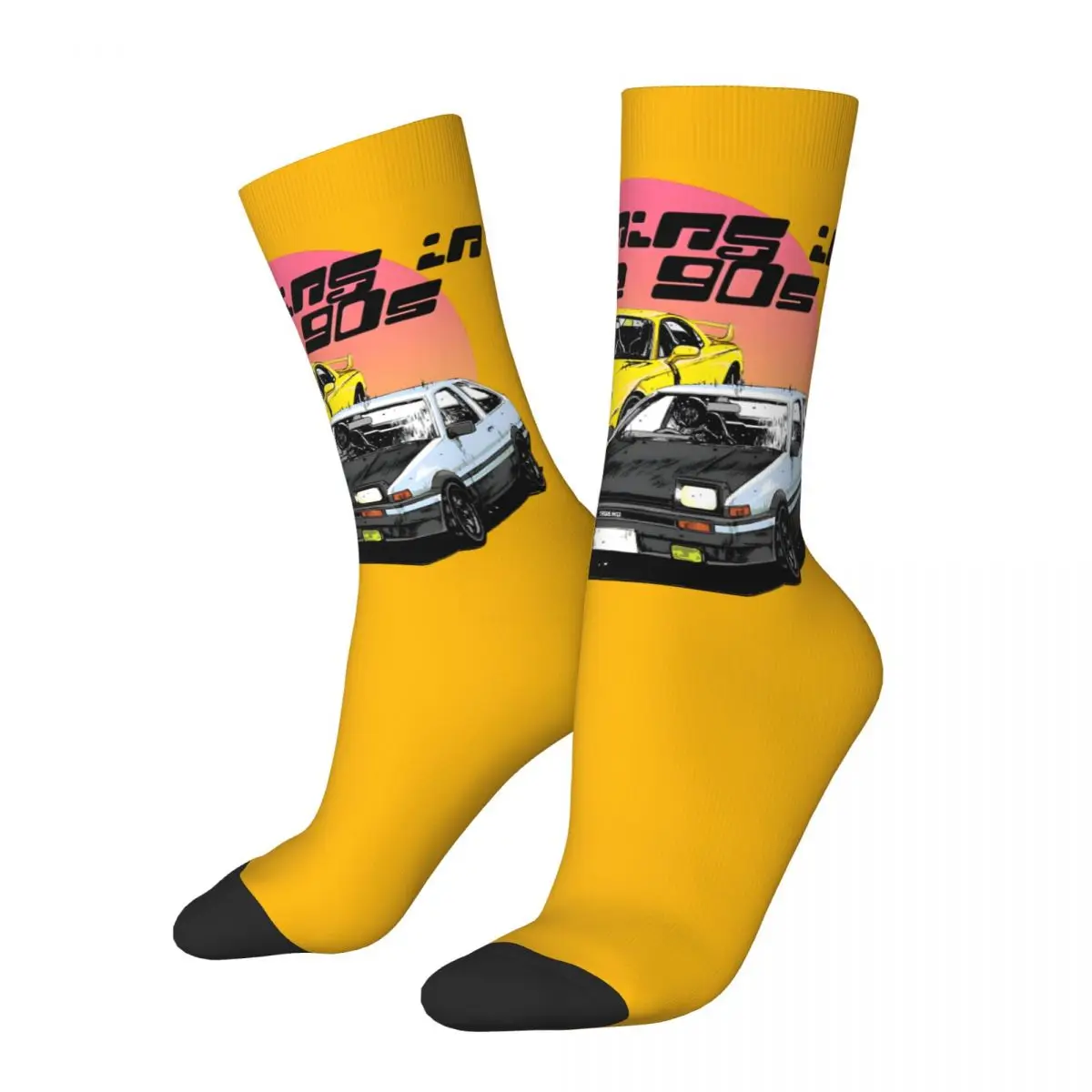 Funny Crazy Sock for Men Running In The 90S Manga Sticker Hip Hop Vintage Initial D Happy Seamless Pattern Printed Boys Crew