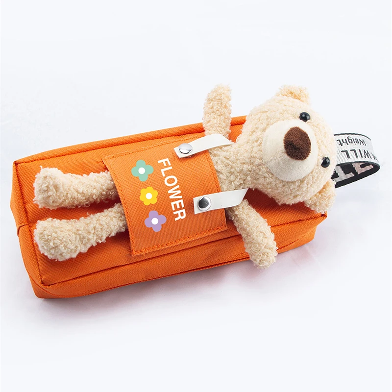 School Office Supplies Detachable Double-layer Large Capacity Children's Korean Version Bear Pencil Case Stationery Bag