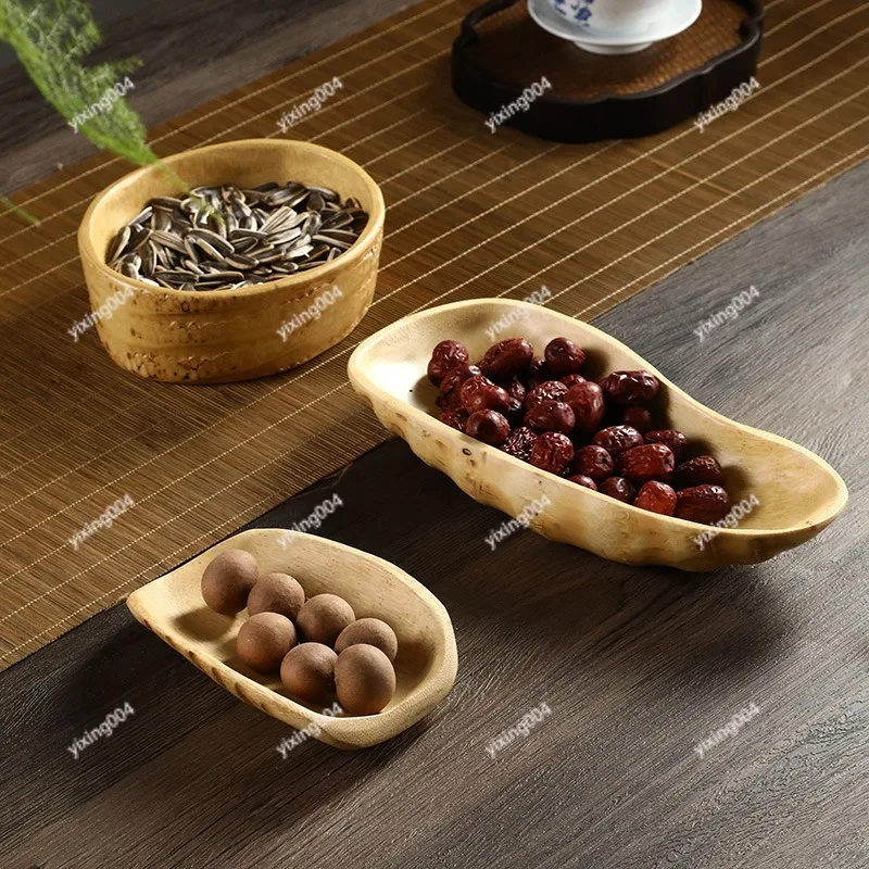 

Bamboo Separator Fruit Plate, Nut Candy Serving Tray for Snack Desktop Storage