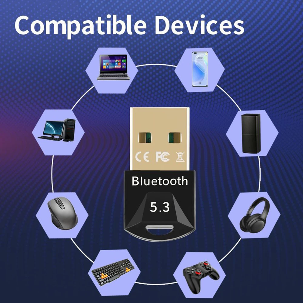 USB 블루투스 5.3 어댑터, 무선 블루투스 오디오 수신기 송신기, PC 노트북 마우스 키보드 어댑터, 블루투스 동글