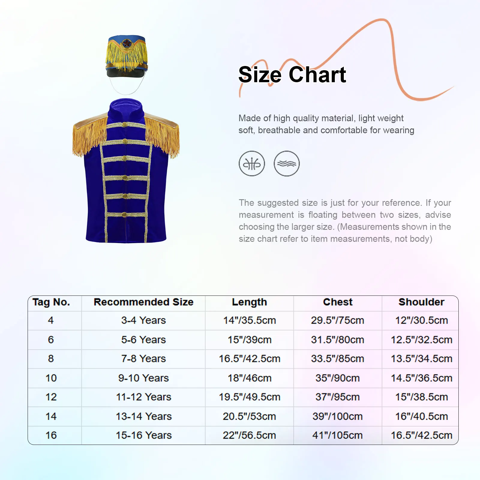 

Boys Girls Ringmaster Circus Cosplay Costume Outfit Sleeveless Stand Collar Fringe Shoulder Golden Trim Vest Waistcoat with Hat