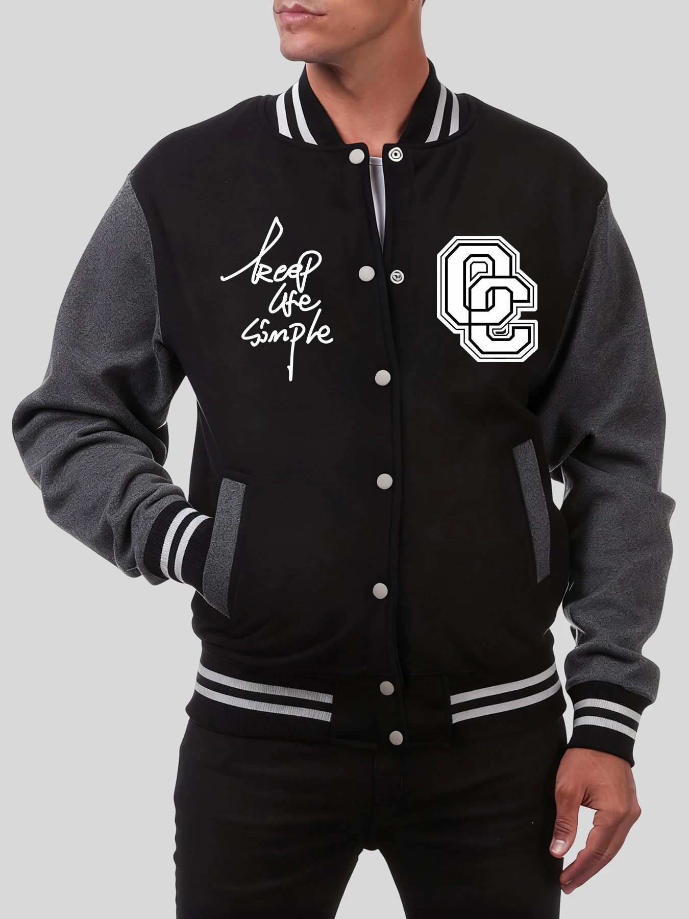 

Мужская куртка с принтом «Keep Life The Letters O And C», спортивная флисовая бейсбольная форма, мягкая одежда с карманами, спортивная одежда большого размера