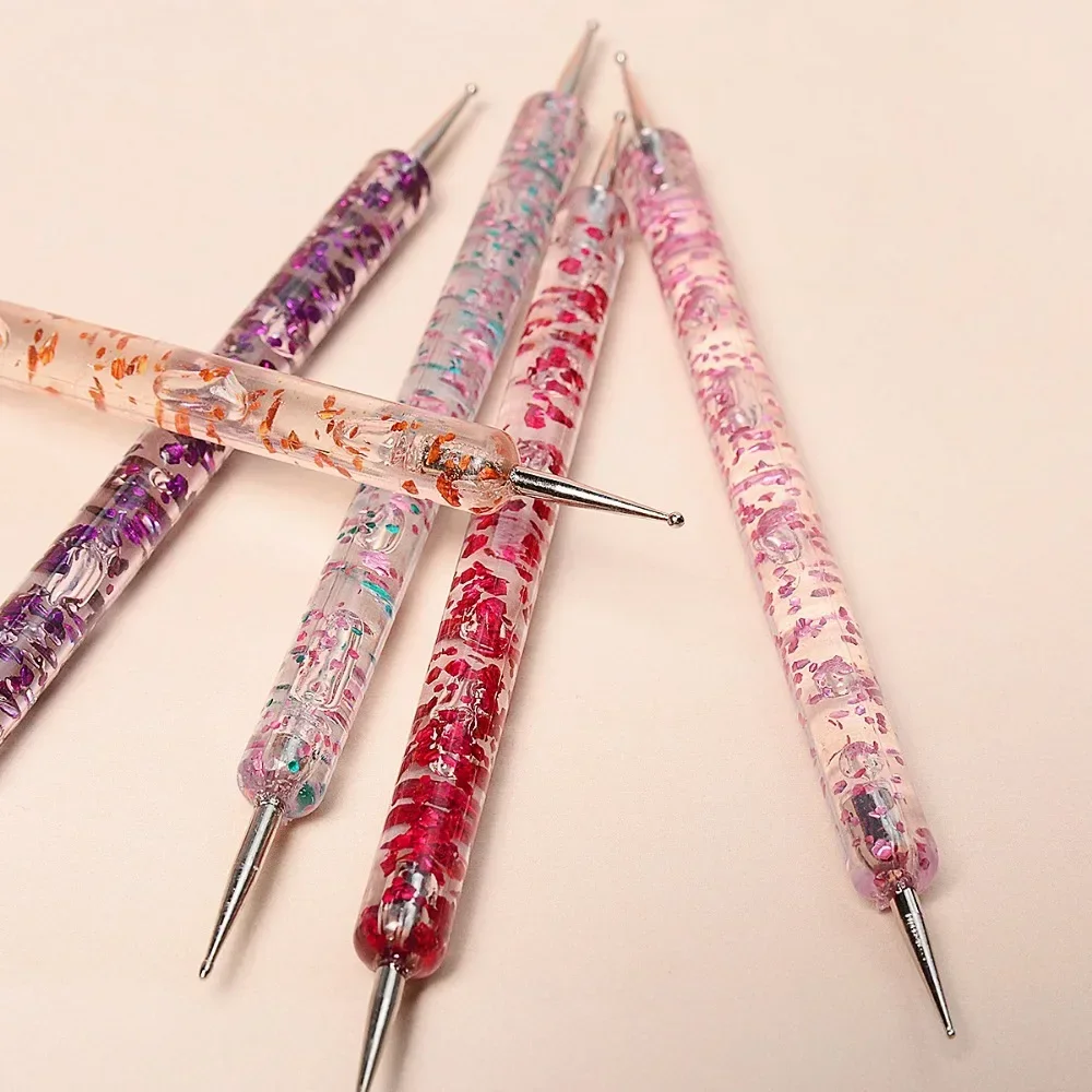 5 teile/satz Dual-Ended Nail art Punktierung Stift Mit Strass Griff 3D UV Gel Liner Blume Muster Zeichnung Malerei Pinsel werkzeug Kits
