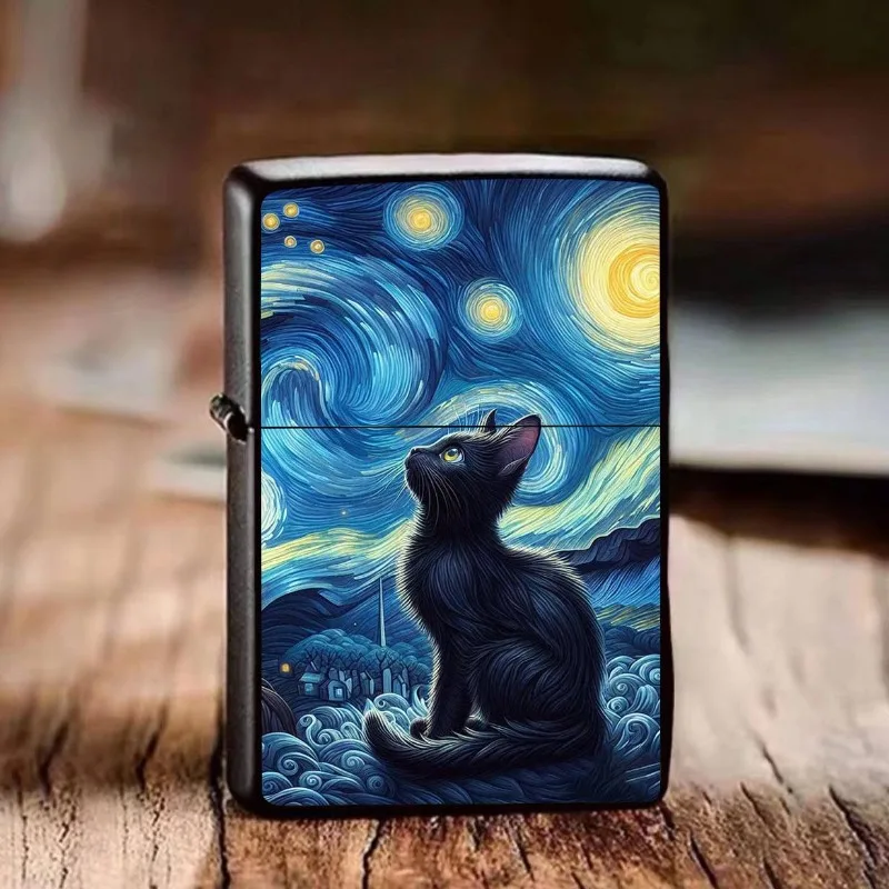 Metal Creative Personalized Oil Painting Painted Kerosiene Grinding Wheel Windproof Lighter Various Patterns Holiday Gifts