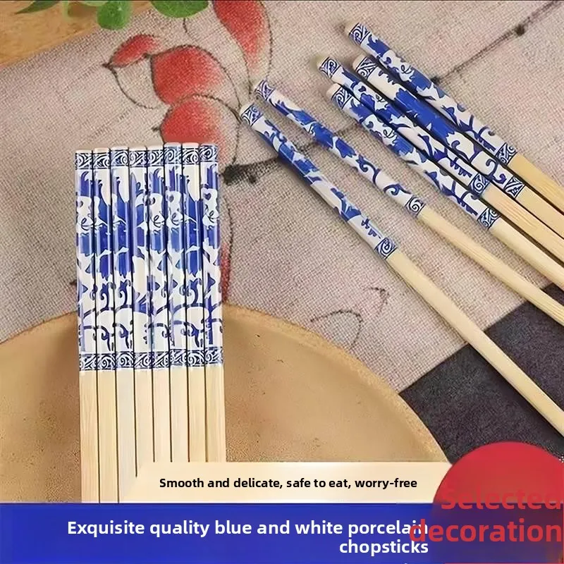 

Прочные, удобные, одноразовые палочки для еды из сине-белого фарфора для встреч на открытом воздухе, экологичные, длинные и толстые палочки для еды
