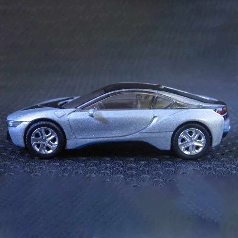 Diecast 1:64 Scale BMW I8 Silver Simulation Alloy Car Model Static Display Collectible Toy Gift Souvenir Decoration