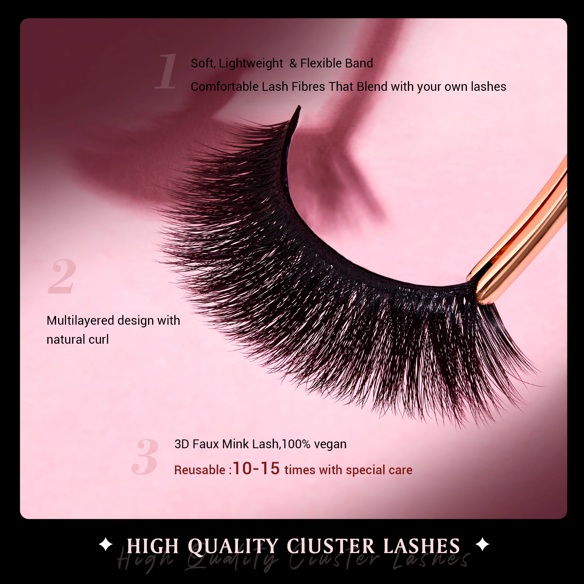 مجموعة الرموش الصناعية من جيسوب، 5 أزواج رموش صناعية مرنة ثلاثية الأبعاد مثيرة وناعمة وخفيفة الوزن وقابلة لإعادة الاستخدام، FE501