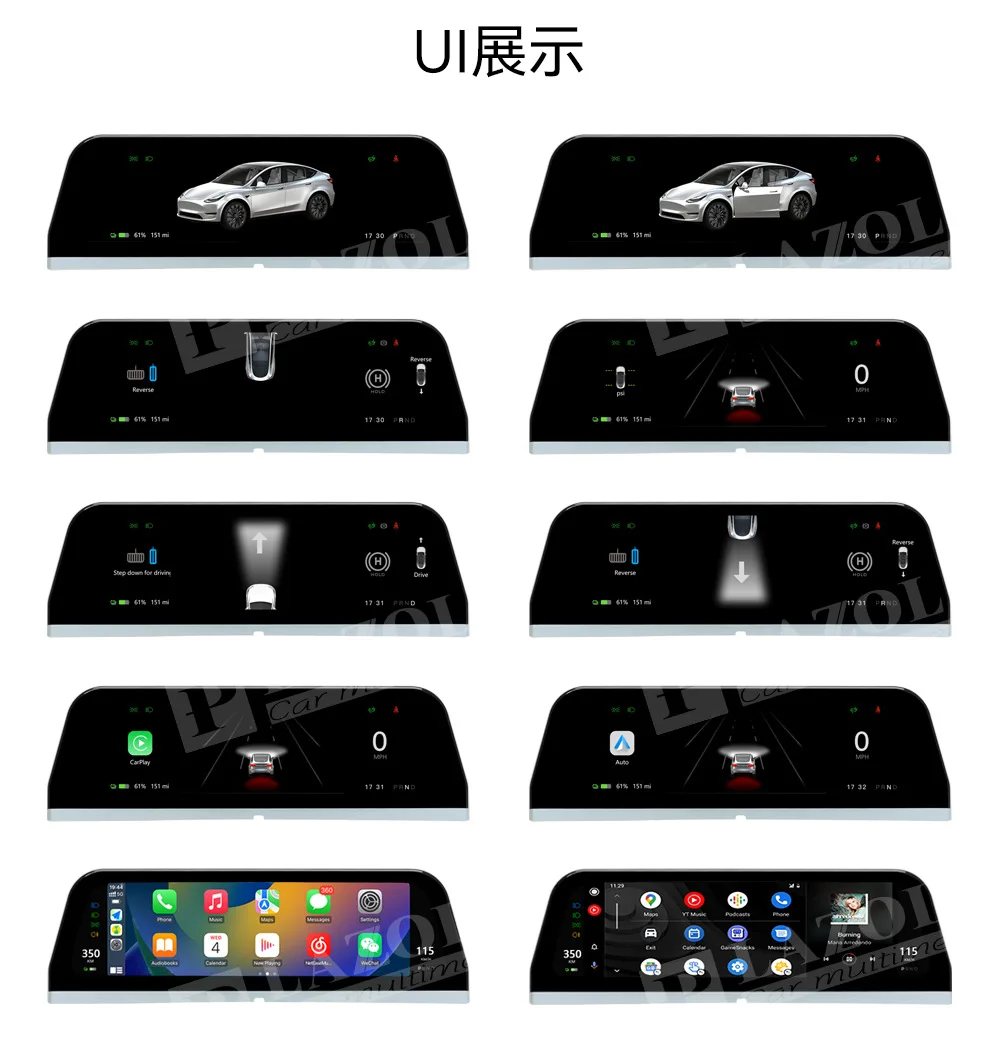 Car Head-Up Display Touch Screen HUD With Wireless Carplay Android Auto Speaker Navigation Speed Power For Tesla Model 3 Y