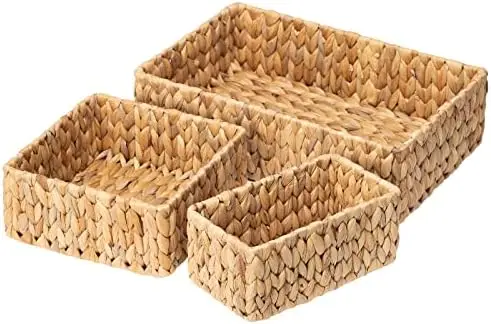

FairyHaus 3-Pack Wicker Storage Baskets – Natural Water Hyacinth, Handwoven Organizers for Pantry & Shelf