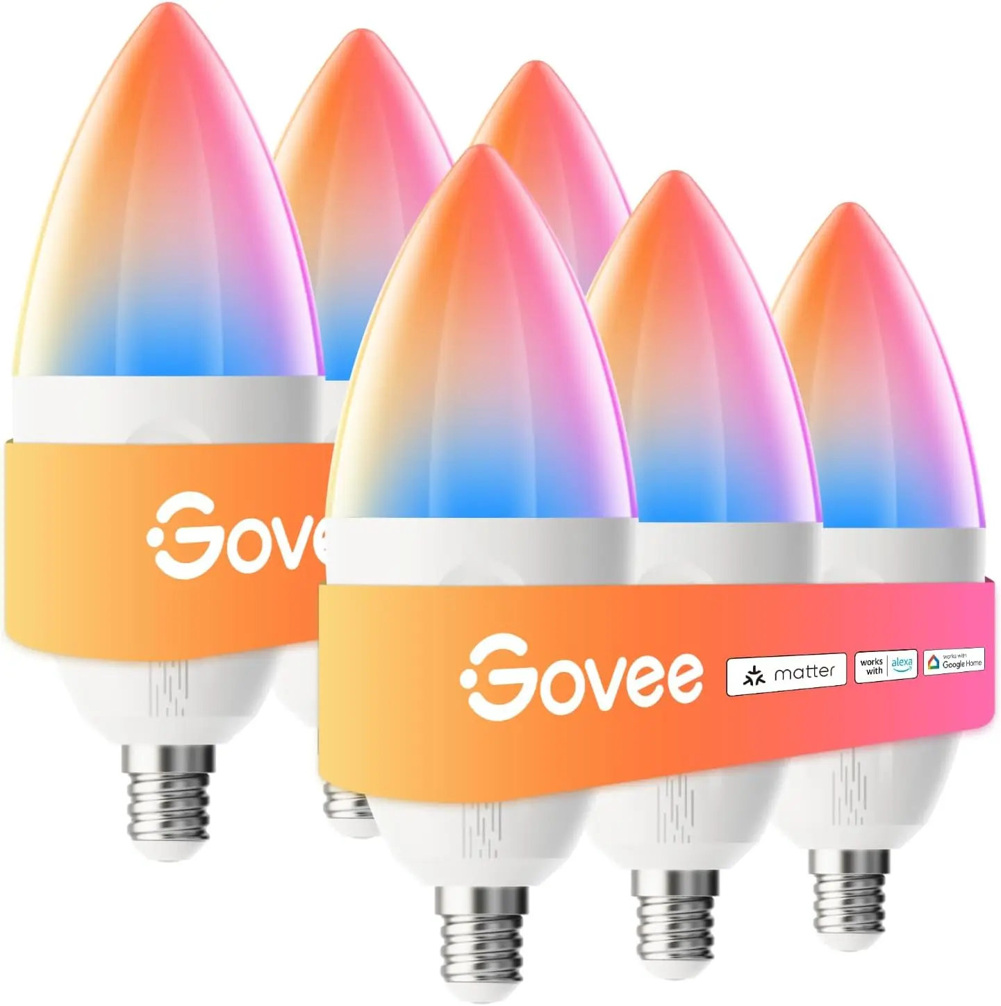 

Smart E12 LED Bulbs, Works with Alexa & Google, 6 Pack, WiFi Candelabra Bulbs, RGBWW, 450LM